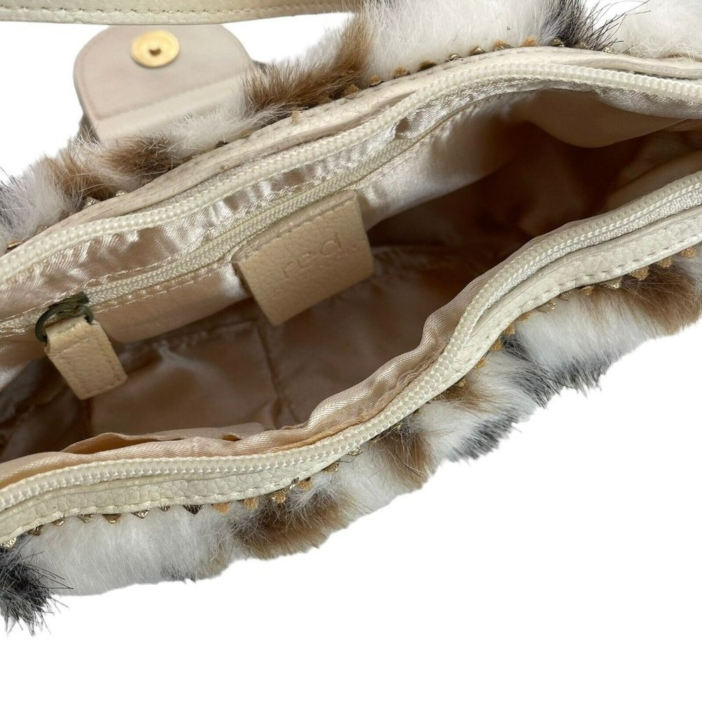 SOLD! Y2K RED by Marc Ecko White Faux Fur Mini Purse Cow Print Gold Metal - Picture 7 of 16